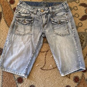 Silver Jeans Faded Light Blue Denim Shorts with Button Accents